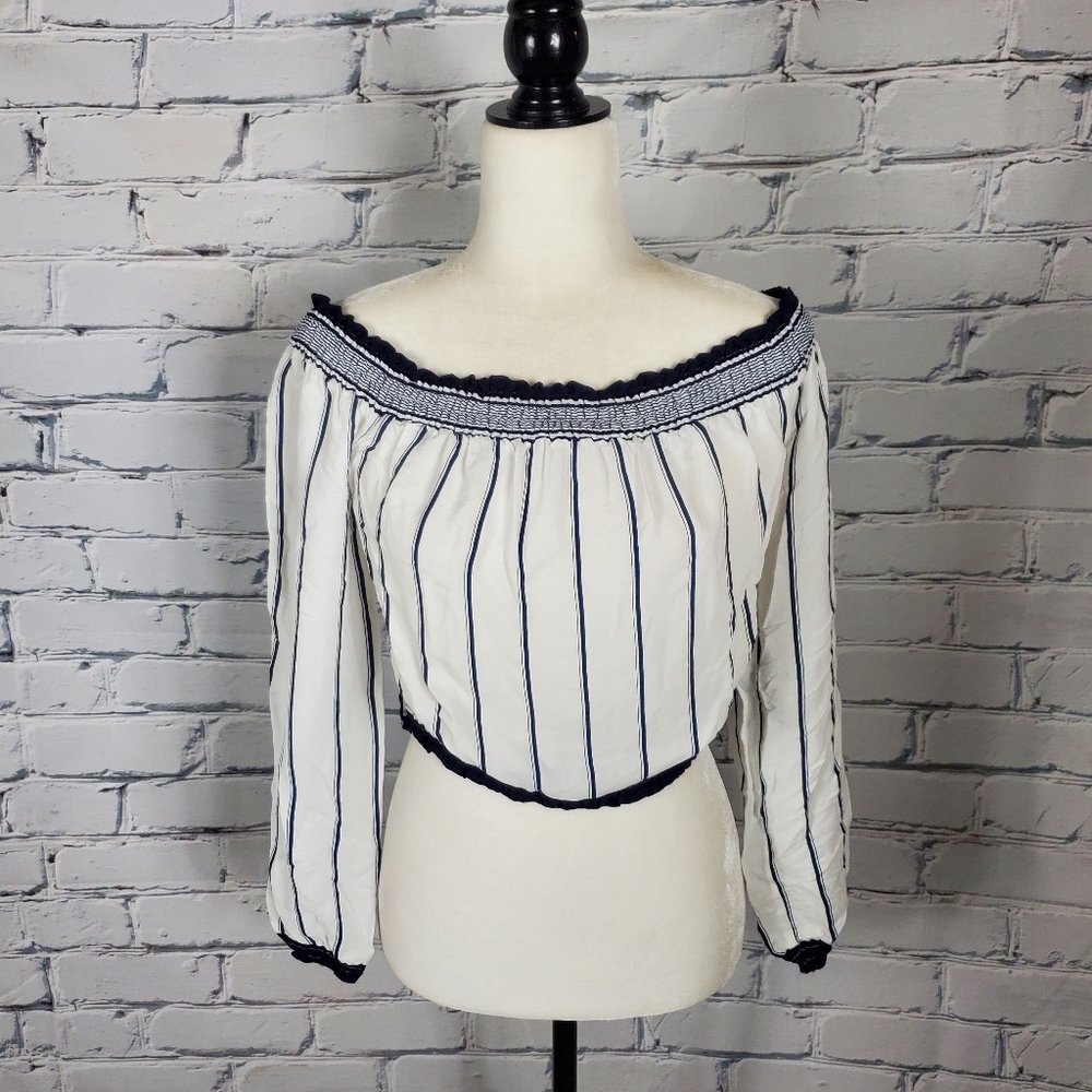 Lovers and Friends Striped Off The Shoulder Crop Top